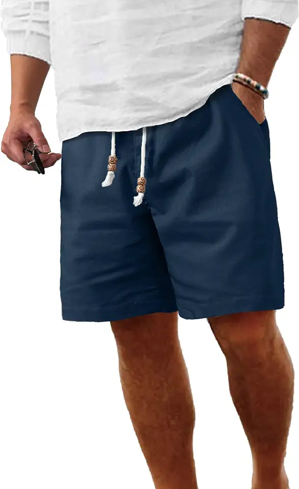 Comdecevis Men's Cotton Linen Casual Shorts
