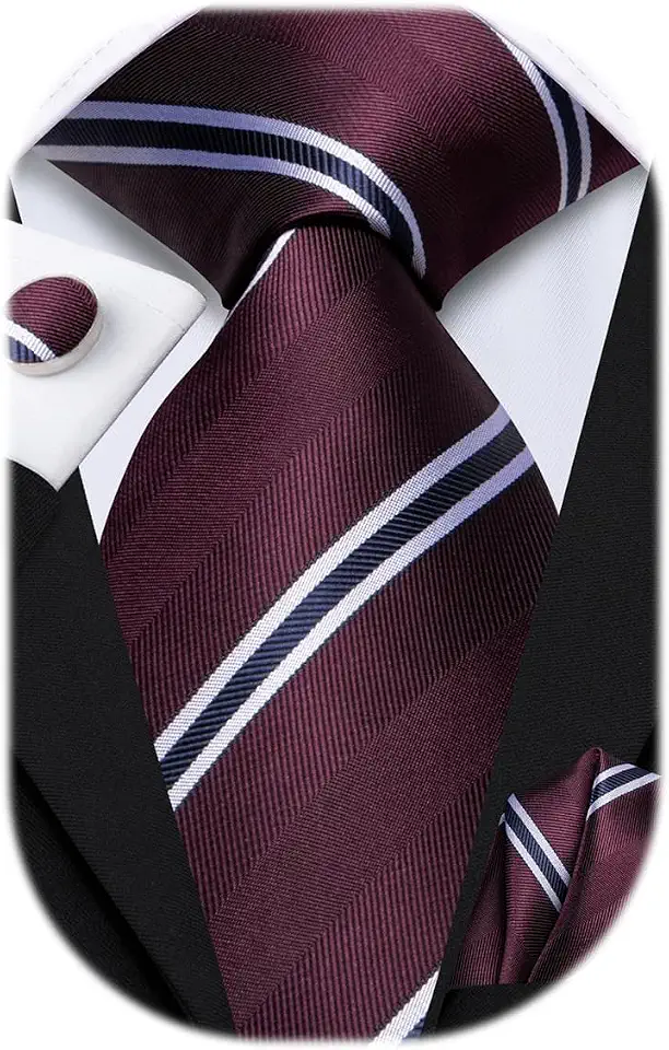 Hi-Tie Men's Tie Sets Silk Paisley Striped Necktie Pocket Square Cuff-links Sets Wedding Business Holiday