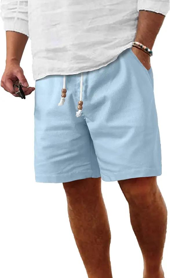 Comdecevis Men's Cotton Linen Casual Shorts