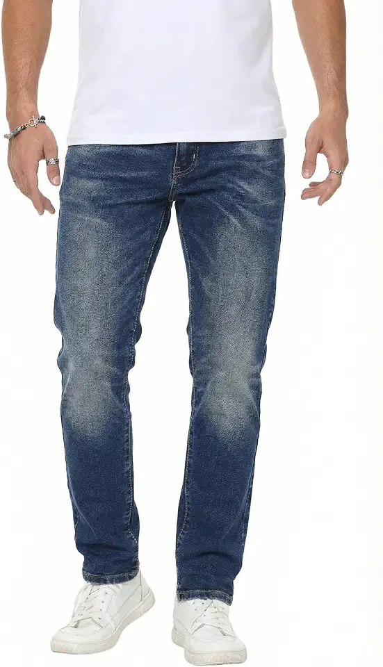 MZNBURAM Men's Stretch Regular Fit Straight-Leg Cotton Fashion Comfort Flex Waist Denim Pants Jeans