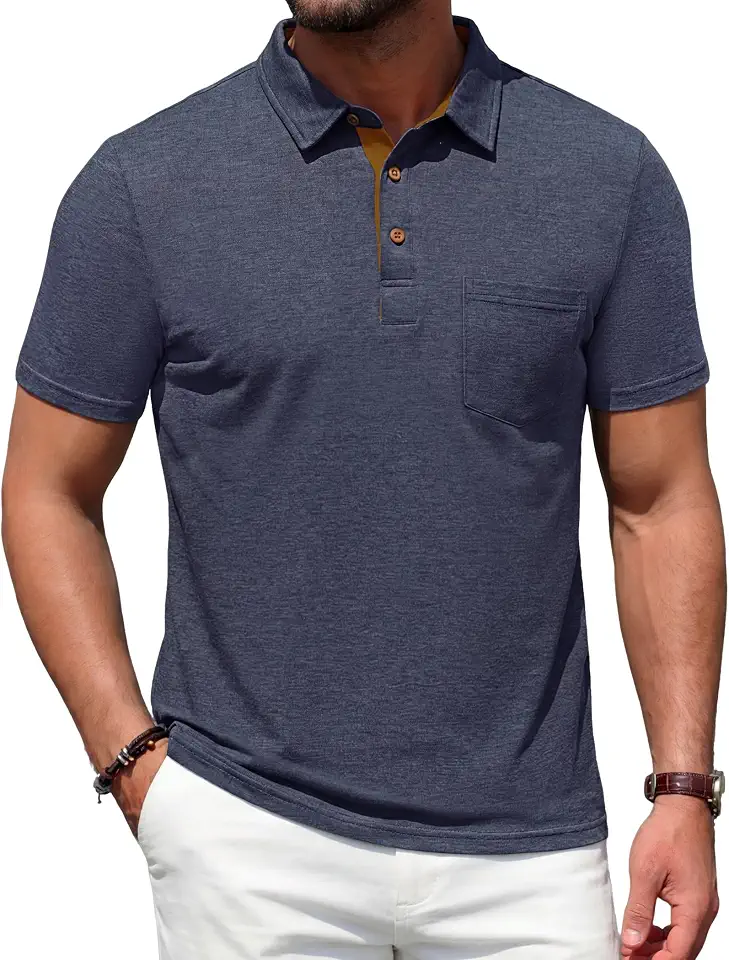 Men's Polo Shirts Short Sleeve Casual Summer Cotton Shirts for Men Performance Collared Golf Shirts with Pocket
