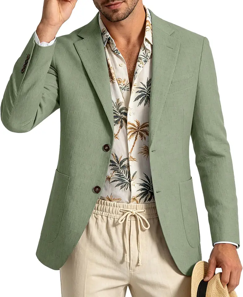 Global Recycled Standard Men's Blazers Linen Casual Suits Jackets for Men Lightweight Sport Coats