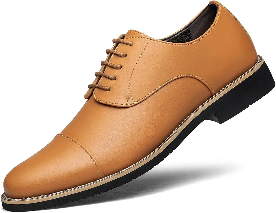 Men's Dress Shoes Classic Cap-Toe Oxfords Formal Business Tuxedo Suit Fashion Men Lace-Up Leather Derby Shoes Comfortable Lightweight Non-Slip Office Work Driving Wedding Footwear