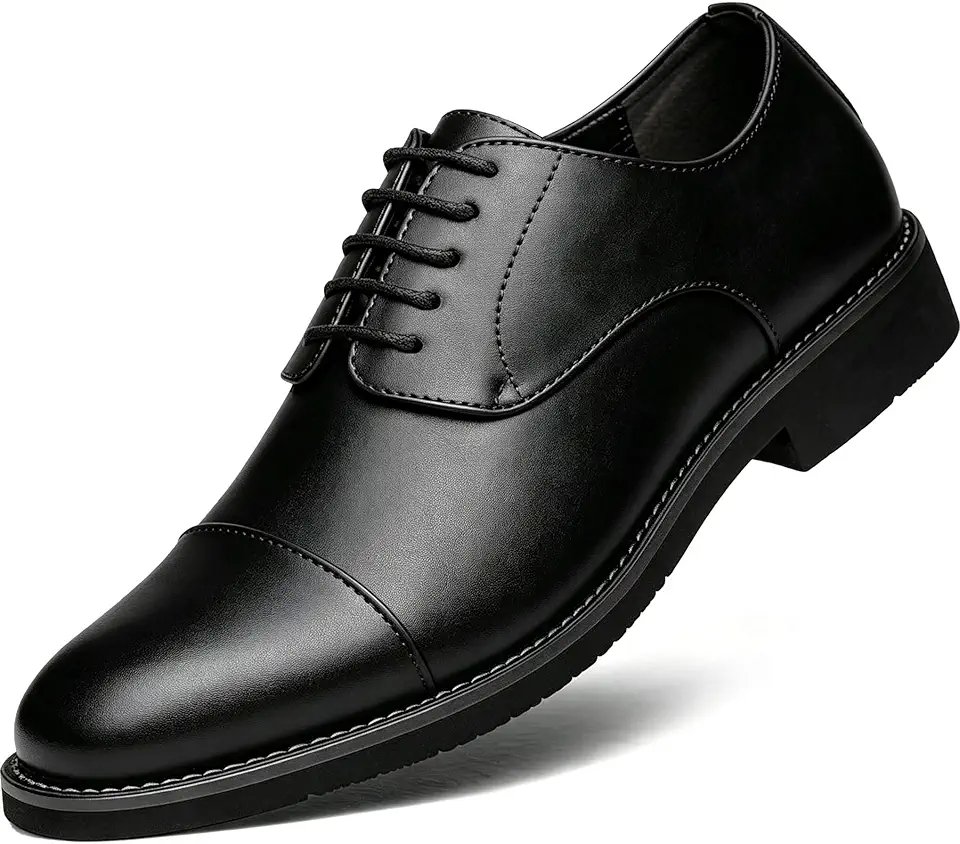 Men's Dress Shoes Classic Cap-Toe Oxfords Formal Business Tuxedo Suit Fashion Men Lace-Up Leather Derby Shoes Comfortable Lightweight Non-Slip Office Work Driving Wedding Footwear