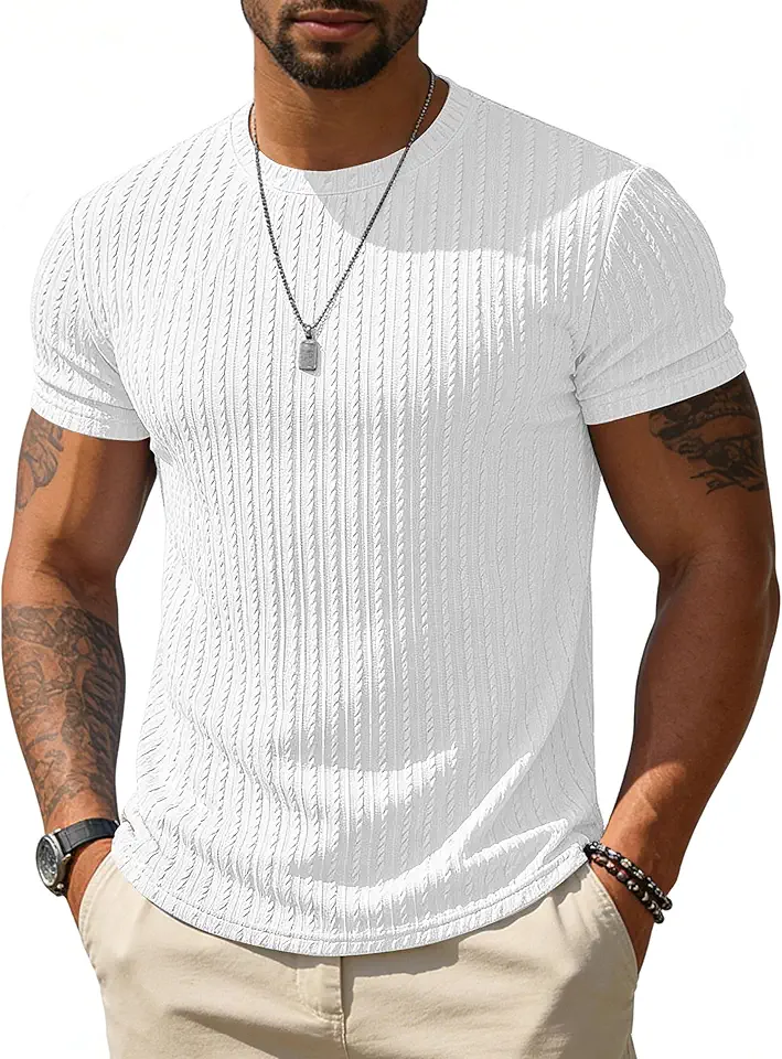 UOUA Mens T-Shirts Short Sleeve Sweatshirt Casual Crewneck Textured Knit Pullover Tee Tops