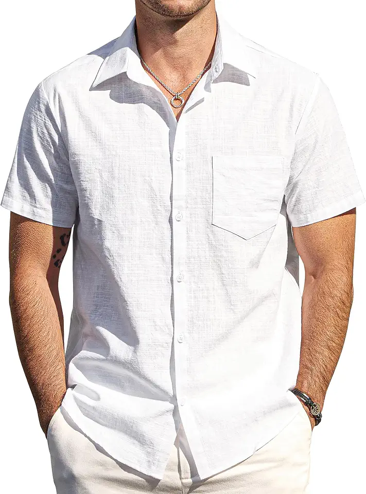 Men's White Linen Camp Collar Shirt