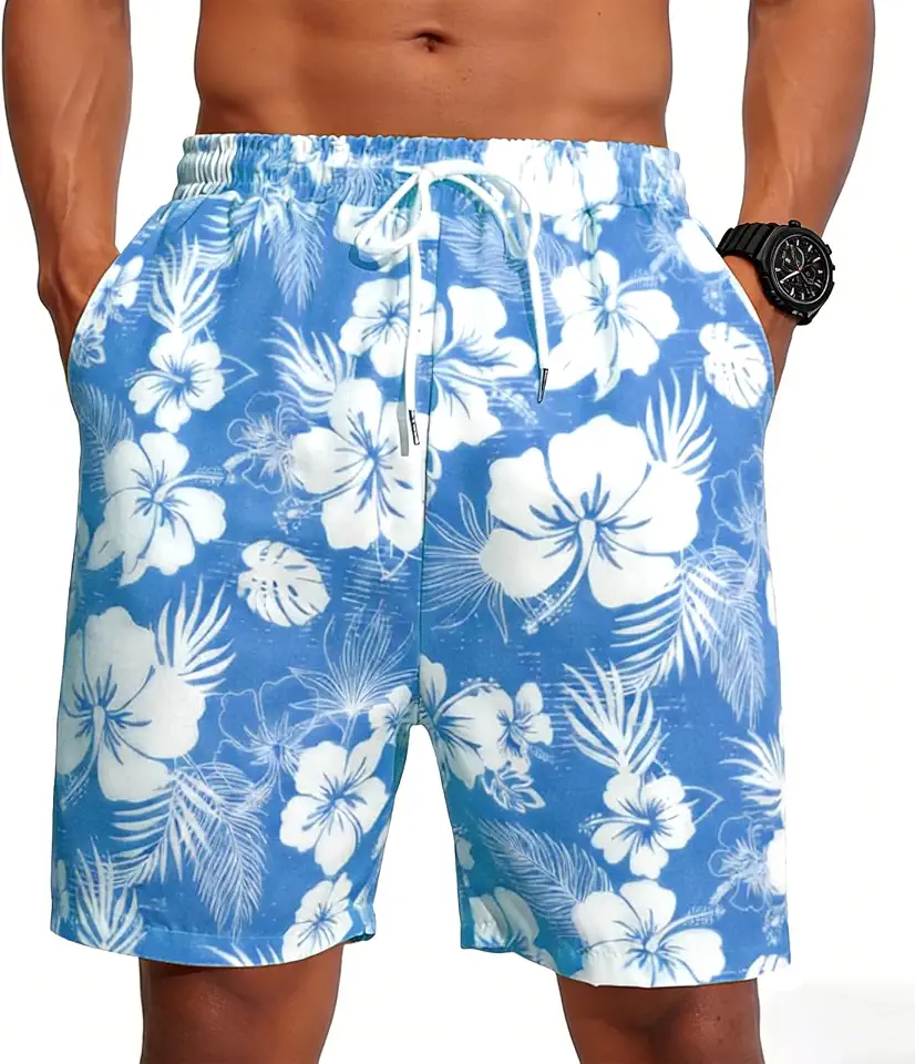 Men's Blue Floral Swim Trunks