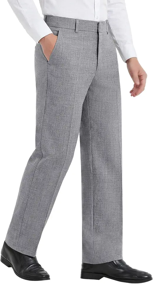 Susclude Mens 30"/32" Plaid Casual Dress Pants Straight Fit Tapered Trousers Wrinkle-Free Flat Front Work Office Slacks