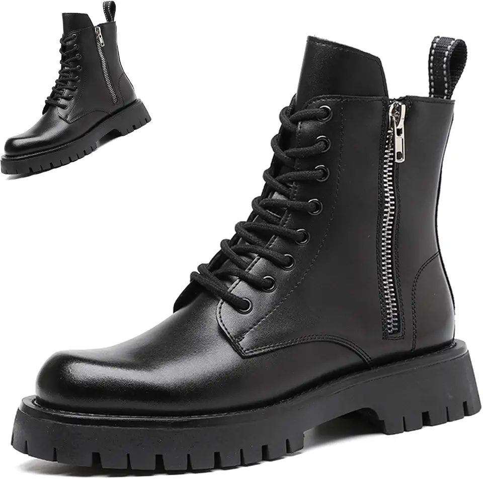 Men's Black Leather Lug Sole Boots