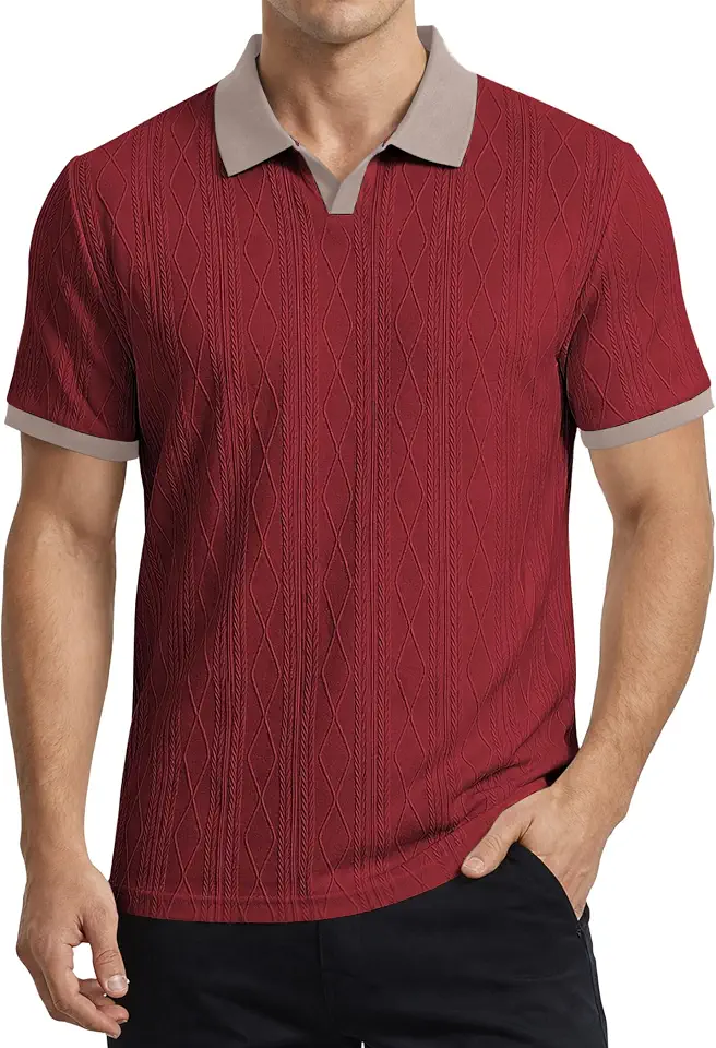 Men's Burgundy Knit Johnny Collar Polo