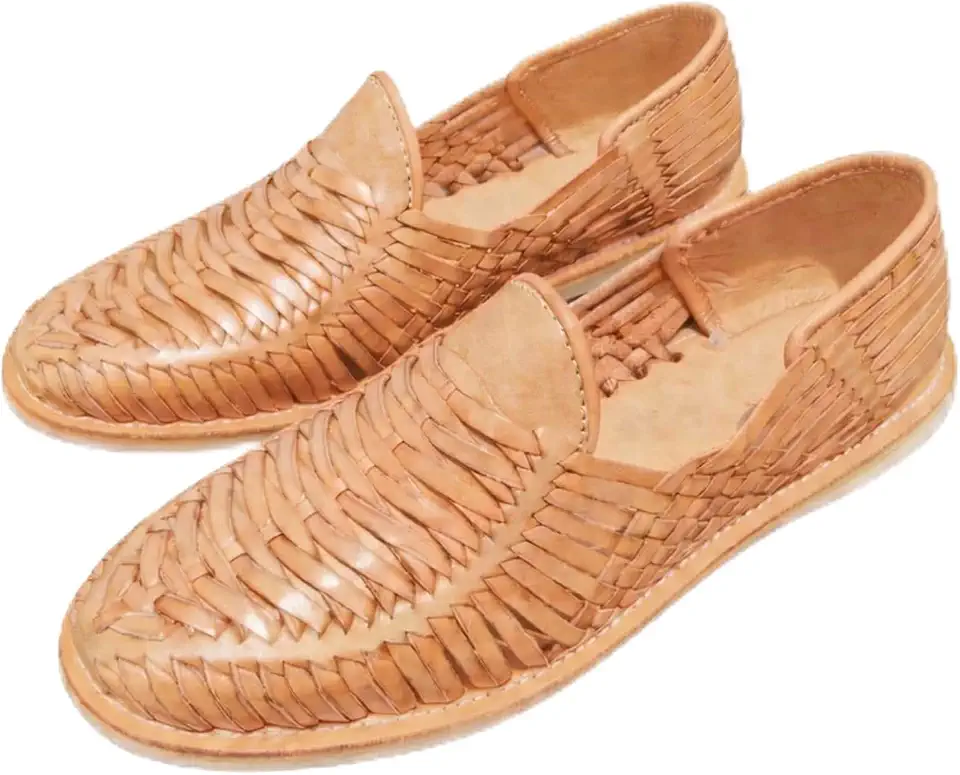 Men's Leather Mexican Huarache Sandals Woven Handcrafted Shoes Camel