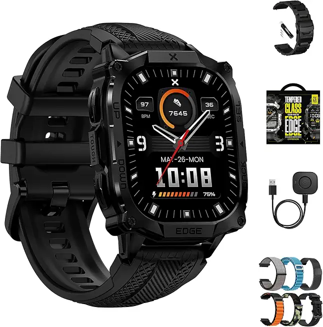 CARBINOX Edge Smart Watch for Men Bundle, Fitness GPS, 6 Bands, Black