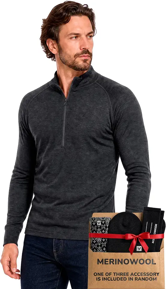 OEKO-TEX STANDARD 100 MERINNOVATION Merino Wool Base Layer for Men - Wool Half Zip Sweater Long Sleeve Midweight Quarter Zip Thermal Men's Shirt