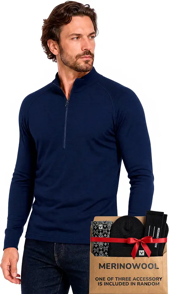 OEKO-TEX STANDARD 100 MERINNOVATION Merino Wool Base Layer for Men - Wool Half Zip Sweater Long Sleeve Midweight Quarter Zip Thermal Men's Shirt
