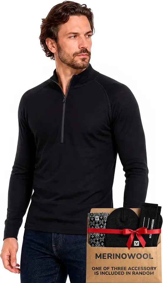 OEKO-TEX STANDARD 100 MERINNOVATION Merino Wool Base Layer for Men - Wool Half Zip Sweater Long Sleeve Midweight Quarter Zip Thermal Men's Shirt