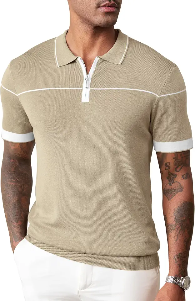 Herberton Mens Quarter Zip Knit Polo Dressy Lyocell Shirts