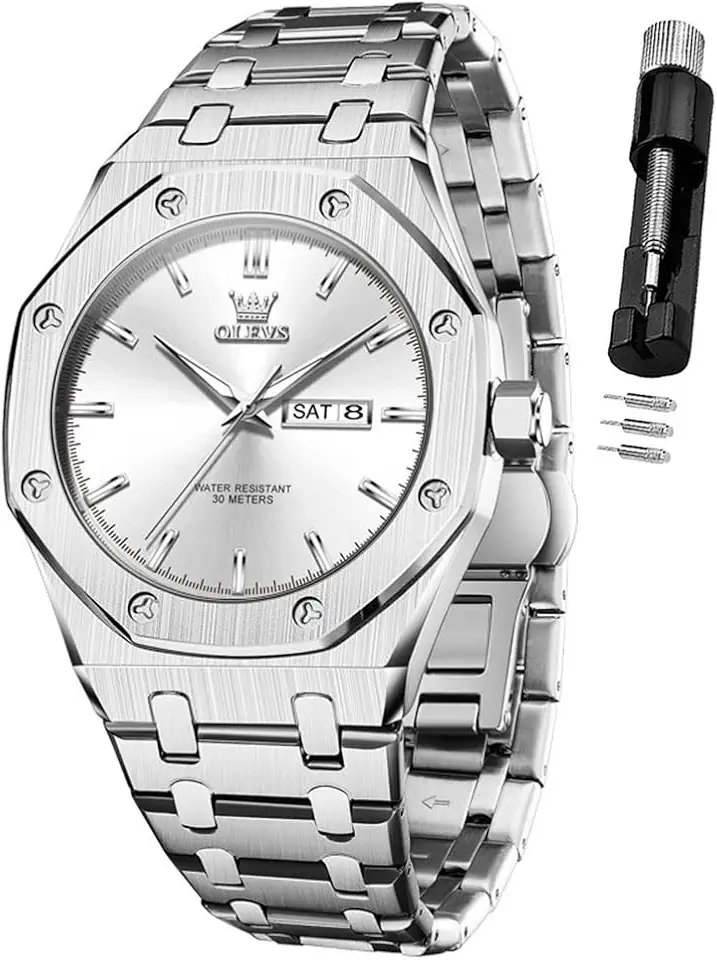 OLEVS Mens Watches Luxury Large Stainless Steel Analog Quartz Waterproof