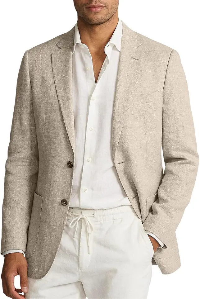 Global Recycled Standard Linen Blazer Men,Casual Jacket for Mens,2 Button,Solid,Notched Lapel