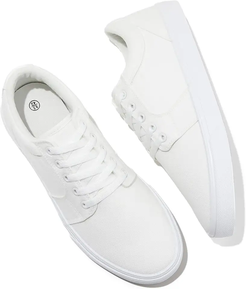 BENPAO Men's White Casual Tennis Shoes Black Canvas Sneakers