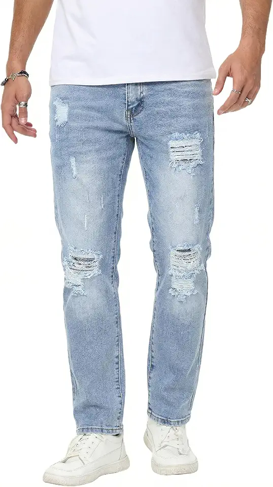 MZNBURAM Men's Stretch Regular Fit Straight Leg Jeans - Comfort Cotton Denim Pants Casual Business Everyday Work Trousers