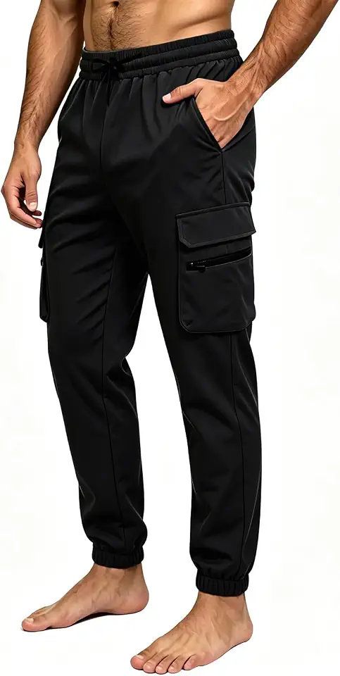 Men's Cargo Joggers Relaxed Fit Pants with Multi Zipper Pockets, Stretch Comfy Outdoor Tapered Leg Casual Drawstring Utility