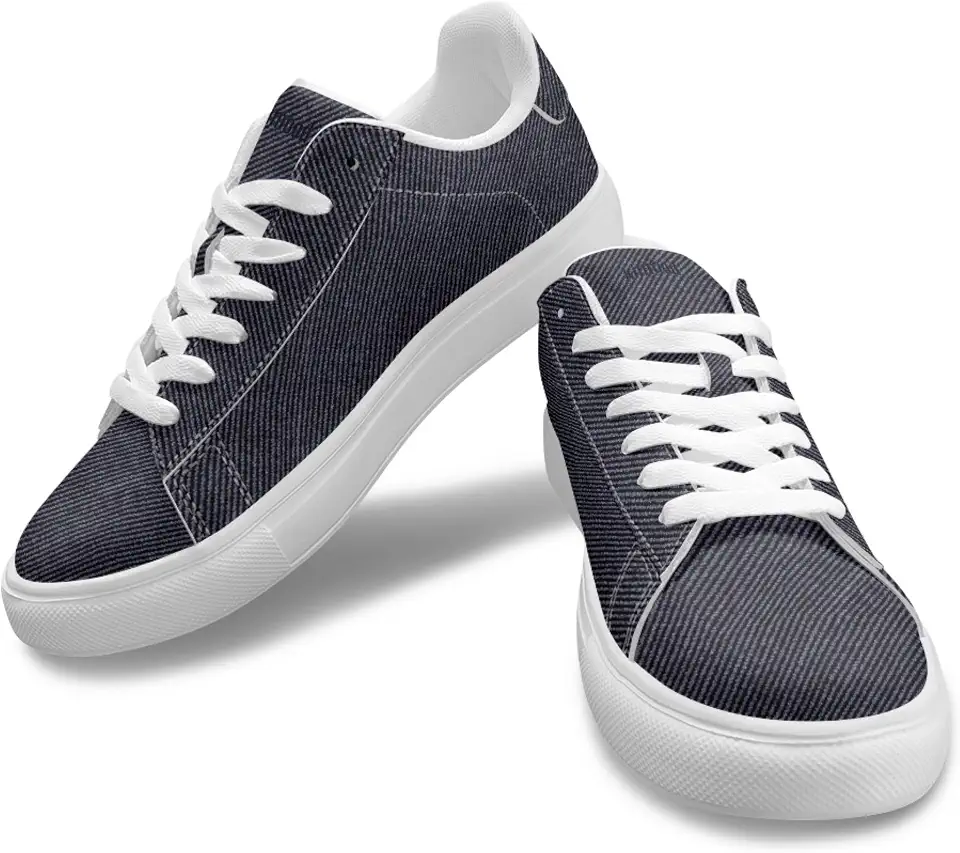 Men's Denim-Style Casual Sneakers – Low-Top Flat Sole Comfort Tennis Shoes
