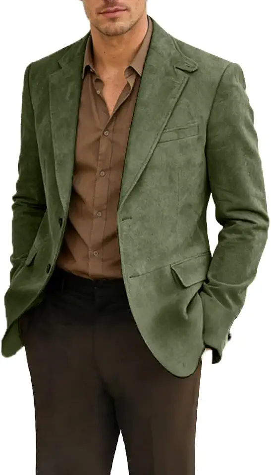 Men Suede Blazer Casual Jacket for Mens 2 Button Retro Sport Coat