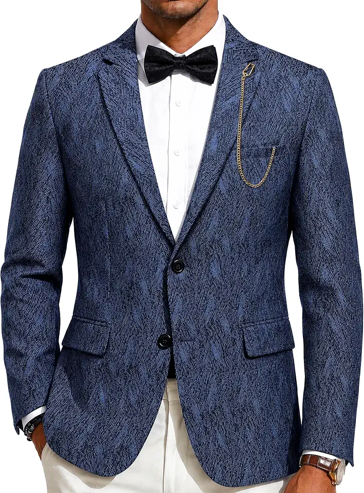 Barry.Wang Men's Tweed Blazer Classic Sport Coat Two Button Suit Jacket