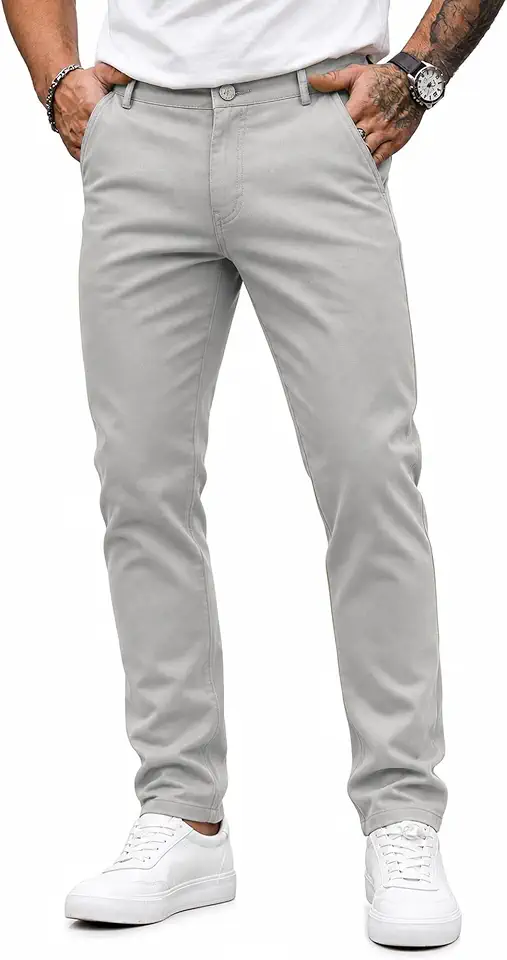 HUNGSON Mens Chinos Dress Pants Slim Fit Stretch Business Casual Golf Work Slacks Trousers