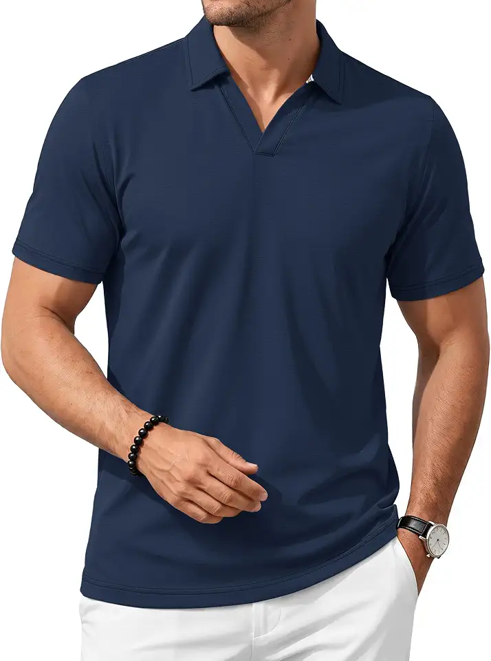 TACVASEN Mens Shirts V Neck Johnny Collar Short Sleeve Polo Summer Vacation