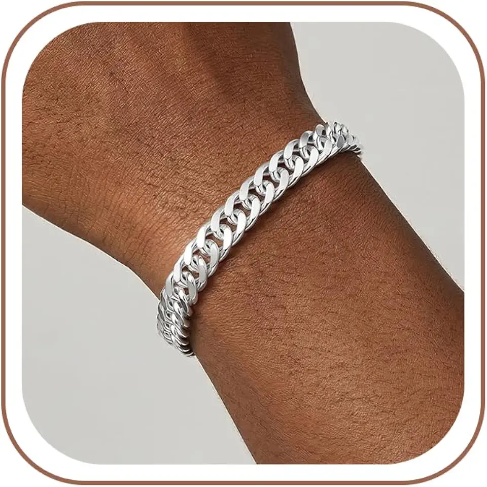 S925 Silver Bracelet for Men - 10mm Cuban Link Chain Bracelet