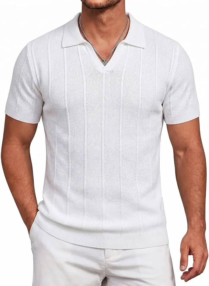Men's White Knit Polo Shirt