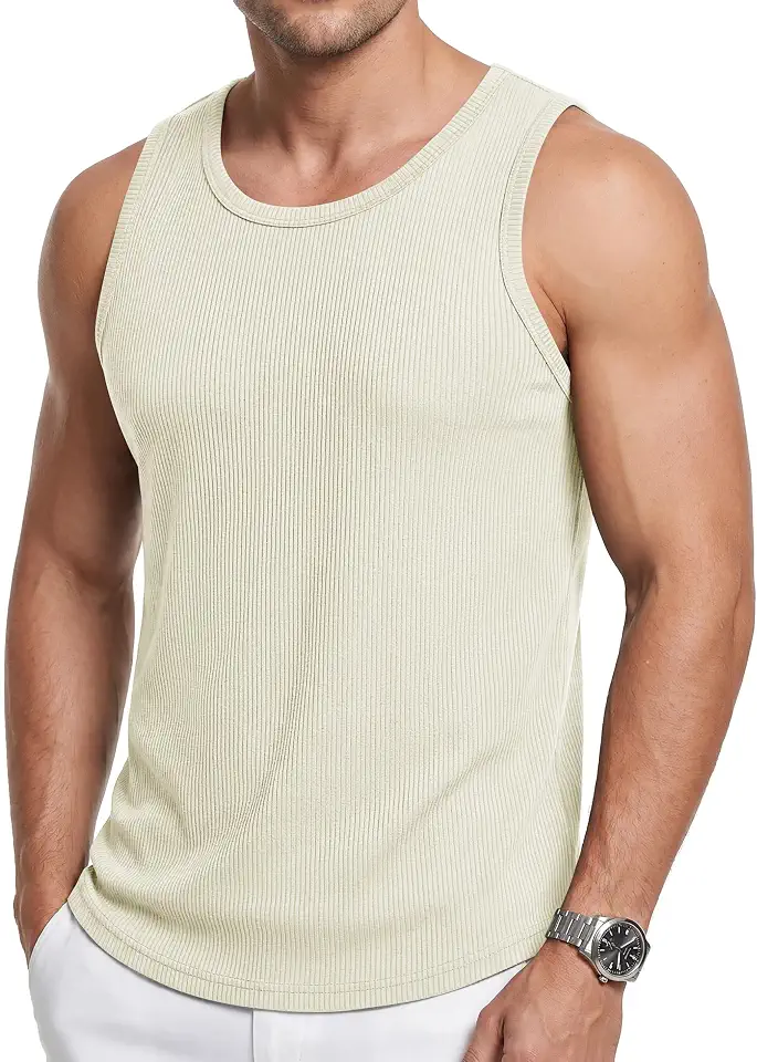 Cotrasen Men's Ribbed Tank Top Knit Sleeveless Muscle Fitness Gym Tee Shirt