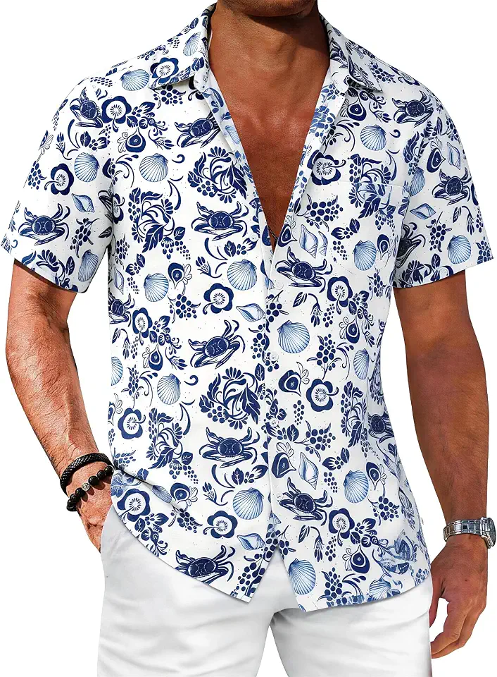 Comdecevis Men's Hawaiian Floral Shirts Short Sleeve Button Down Tropical Summer Beach Shirts