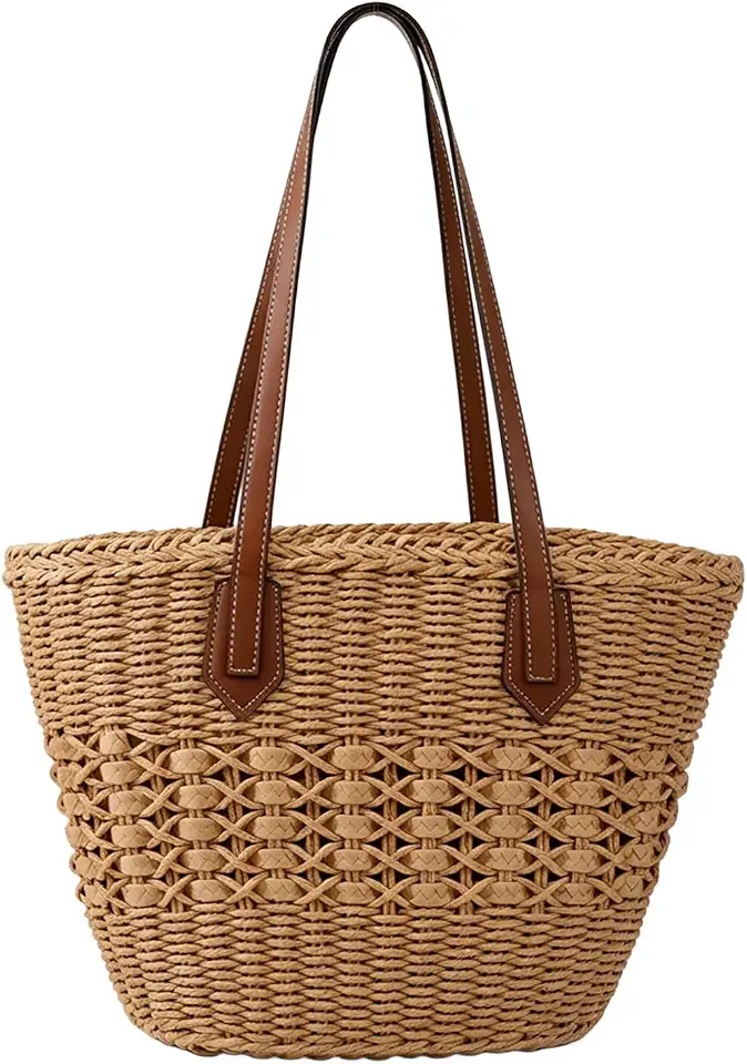 Straw Tote Bag Woven Beach Bag for Women, Large Capacity Summer Shoulder Boho Handbag Vacation