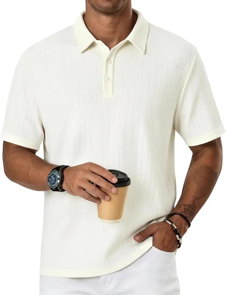 Mens Polo Shirts Short Sleeve Textured Knit Collared Golf Shirts