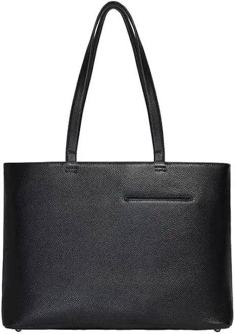Men’s Top Grain Leather Work Tote Bag, Minimalist Pebbled Laptop Shoulder Bag with Zipper for Office, Business & Travel