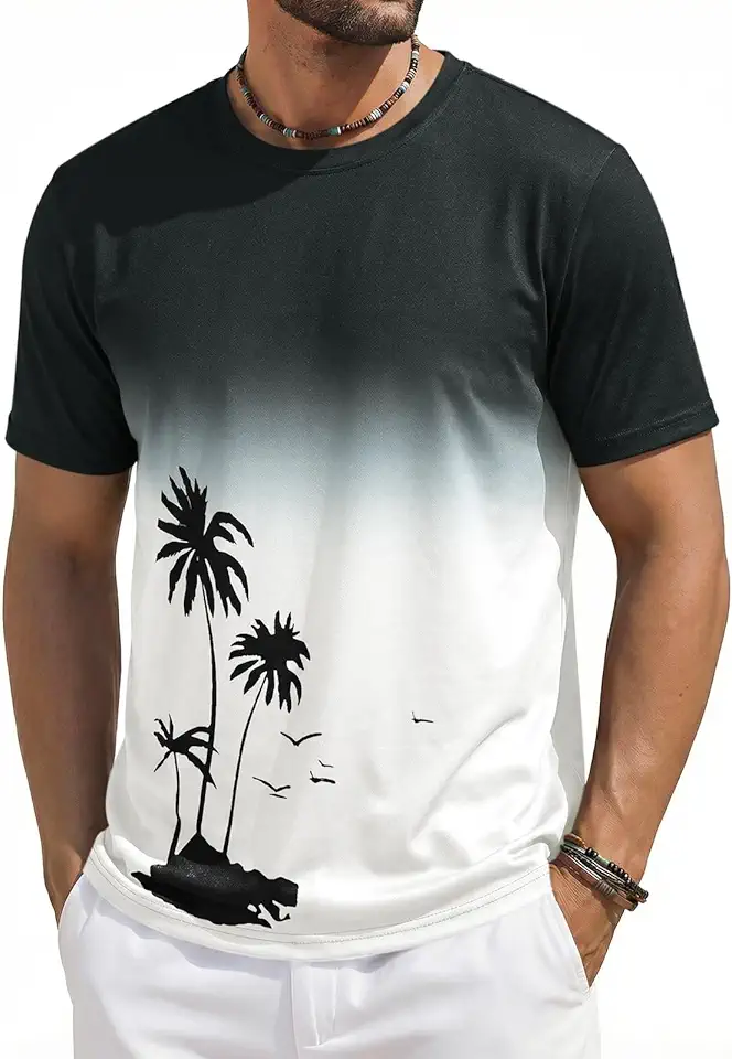 Runcati Mens Short Sleeve T-Shirts Casual Graphic Gradient Printed Tee Crewneck Summer Beach Hawaiian Vintage Shirts