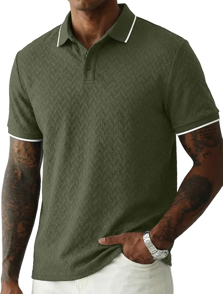 JMIERR Mens Casual Polo Shirt Short Sleeve Vacation Button Summer Beach Knit Stretchy Golf Shirts