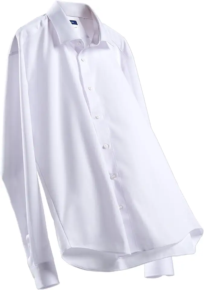 Wrinkle-Resistant Men's Dress Shirt, Slim Fit, White, Stretch, Long Sleeve