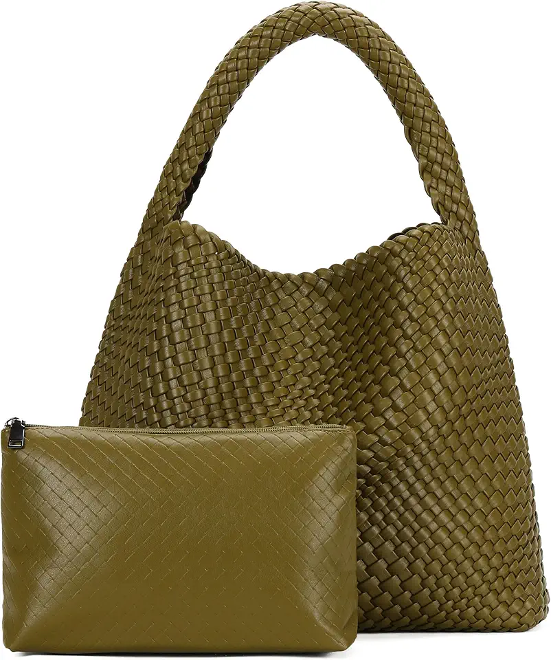 Large Woven Tote Bag for Women with Purse Fashion Shoulder Underarm Bags