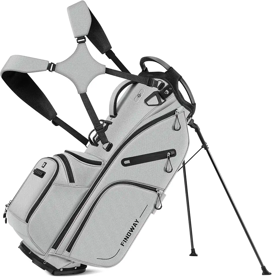 Global Recycled Standard Findway 14 Way Golf Stand Bag, Lightweight Golf Bag with Stand for Men Women, Golf Club Carry Bag with Dual Strap, Rain Cover, Multiple Pockets, Golf Ball Holder