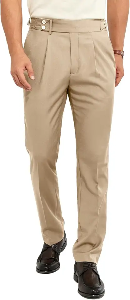 Mens Dress Pants Expandable Waist Formal Pant Regular Fit Pleated Trousers Flat Front Casual Work Slacks for Men
