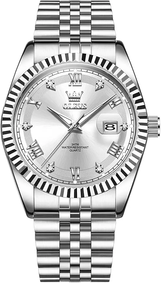 OLEVS Watches for Men, Casual Waterproof Stainless Steel Watch for Mens, Fashion Men Quart Watches with Date, White/Black/Blue/Gold/Green Dial
