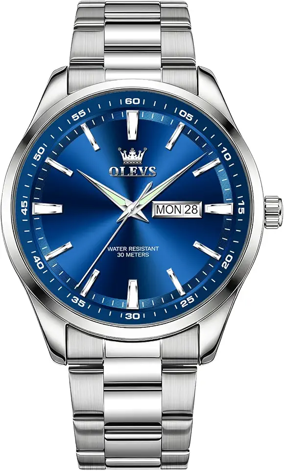 OLEVS Watches for Men, Casual Waterproof Stainless Steel Watch for Mens, Fashion Men Quart Watches with Date, White/Black/Blue/Gold/Green Dial