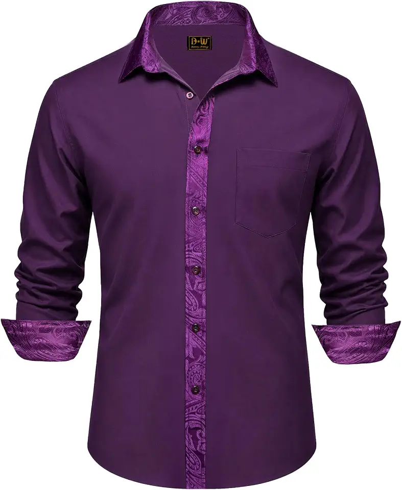 Barry.Wang Mens Business Shirts Long Sleeve Button Down Formal Dress Shirt