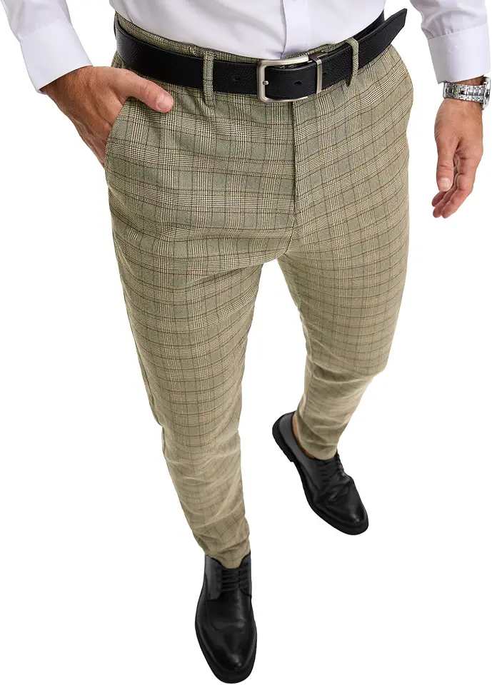 PLEPAN Men's Slim Fit Stretch Dress Pants Skinny Slacks Tapered Trousers
