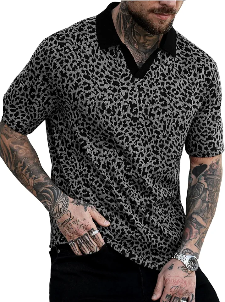 Men's Dark Grey Leopard Print Button Shirt