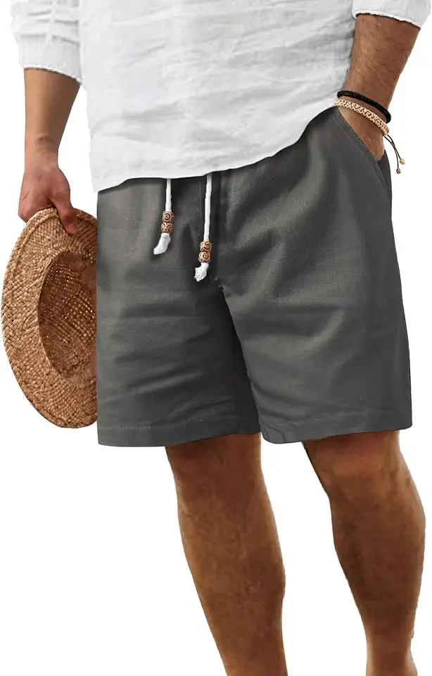 ZKMAN Men's Linen Shorts Elastic Waist Casual Summer Beach Loose Fit Shorts