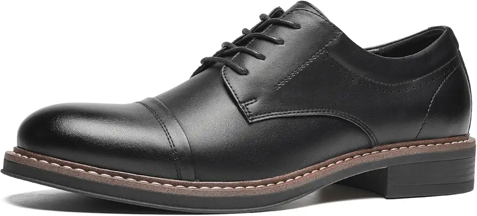 Men's Black Leather Cap Toe Oxford Dress Shoes